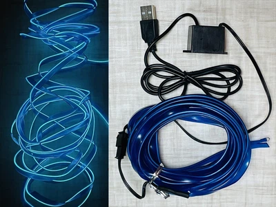 Неоновая контурная подсветка салона машины 5 м в USB (с блочком) Синяя - подсветка салона 5м в авто (31418)