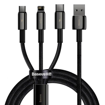 USB кабель 3в1 Micro USB/Lightning/Type-C BASEUS Combo Tungsten Gold One-for-three |1.5M,3.5A|. Black