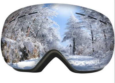 Маска лыжная REVO два стекла/Двойное стекло / Горнолыжные очки защита UV400 Зеркальное стекло, без рамок, черный ремешок (577327489-1)