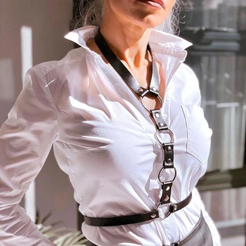 Портупея на грудь Dragonfly эко-кожа женская Черная xs-xxl LB-220