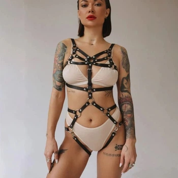Портупея на тело Dragonfly эко-кожа женская Черная xs-xxl LT-027
