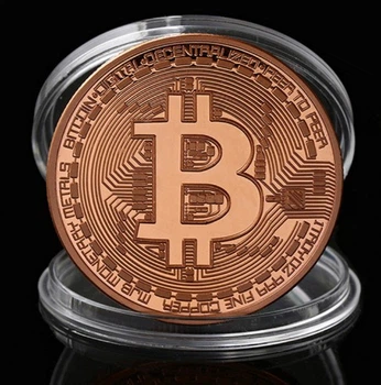 Сувенирная монета Биткоин BTC (Bitcoin) в пластиковой прозрачной коробке/чехле (530284940) Розовое Золото