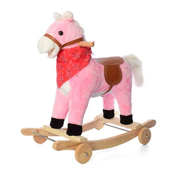 Конячка-гойдалка для дітей Bambi MP 0086-7 на колесах, 60х34х58 см, звук (цокіт / іржання), рухомий рот / хвіст (Рожевий)
