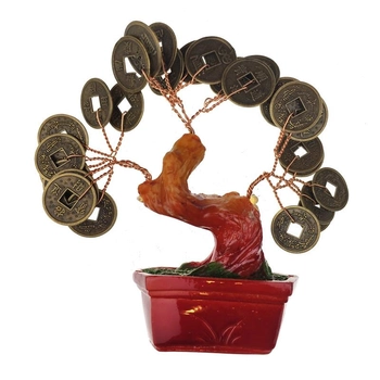 Денежное дерево богатства с монетами 10 см коричневое (C3746)