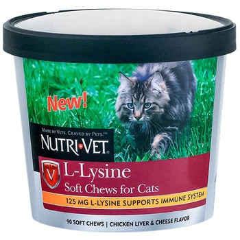 Жевательные таблетки L-ЛИЗИН витамины для иммунитета котов Nutri-Vet L-Lysine Soft Chews for Cats 90 табл. Nutri-vet BGL-NV-82