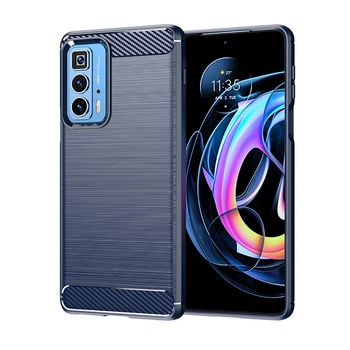 Чохол Lenuo Carbon Fiber для Motorola Edge 20 Pro Navy Blue