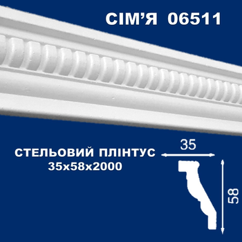 Плинтус потолочный СІМ'Я 06511 рельефный 35х58х2000 мм