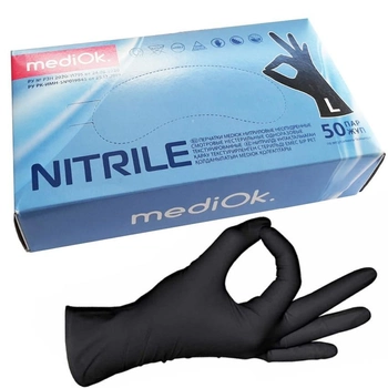 Черные нитриловые перчатки MediOk L (8-9)