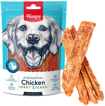 Лакомство для собак Wanpy Chicken Jerky Steaks Филе куриное вяленое полоски 100 г (6927749810643)