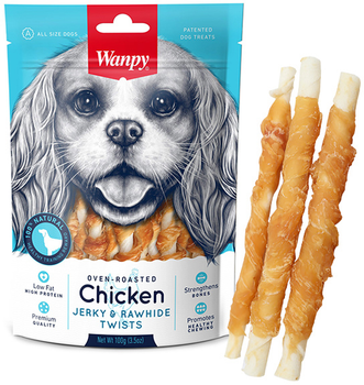 Лакомство для собак Wanpy Chicken Jerky Rawhide Twists Палочка с вяленой курицей 100 г (6927749810919)