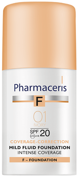 Ніжний тональний флюїд Pharmaceris F SPF20 для інтенсивного маскування Слонова кістка 30 мл (5900717153011)