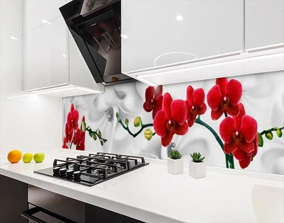Наклейка на кухонный фартук 60 х 250 см, фотопечать с защитной ламинацией орхидеи на белом атласе(БП-12-s_fl11728)