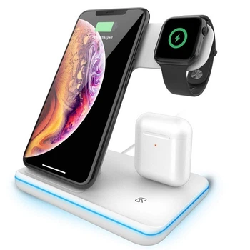 Док-станция 3-в-1 Wireless Charger Smartdelux для беспроводной зарядки для iPhone + AirPods + Apple Watch White 03392