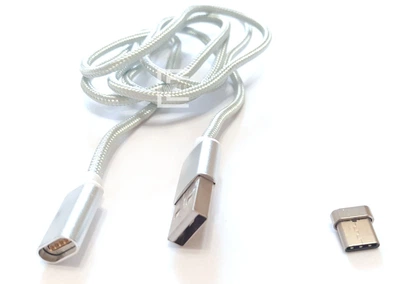 Магнитный кабель синхронизации Ewell USB Type-C 3A, 1 м, серебристая оплетка (EW026)