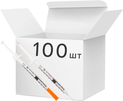 Шприц ін'єкційний трикомпонентний одноразовий інсуліновий стерильний Solocare U-100 1 мл з інтегрованою голкою 30G 0.3x13 мм 100 шт. (Н359063)