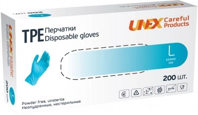 Перчатки TPE L синий UNEX неопудренные 200шт