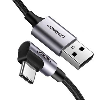Дата кабель USB 2.0 AM to USB-C 1.0m US284 Angled Alum. Braid Black Ugreen (50941)