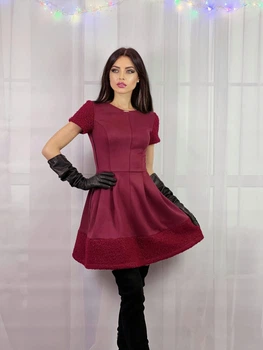 Женское платье с замша Poliit 8530 бордовый 36