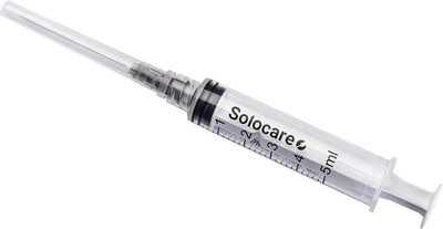 Шприц инъекционный трехкомпонентный одноразовый стерильный Solocare Luer Lock 5 мл с иглой 22G 0.7x38 мм 100 шт (Н347110)