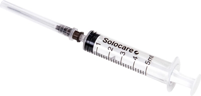 Шприц ін'єкційний трикомпонентний одноразовий стерильний Solocare 5 мл із голкою 22G 0.7x40 мм 100 шт (Н359067)