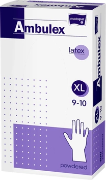 Перчатки смотровые Matopat Ambulex нестерильные опудренные латексные размер XL 100 шт (5900516892722)