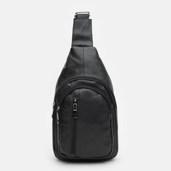 Сумка слинг через плечо мужская из натуральной кожи Laras K10082bl Черная (ROZ6400165724)