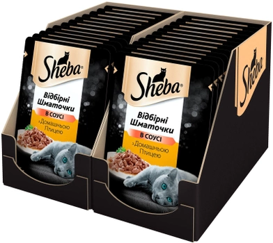 Упаковка корма для котов Sheba cig POU с домашней птицей в соусе 85 г 24 шт (4770608258849)