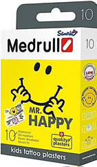 Пластир медичний Medrull дитячий Тату "Mr. HAPPY", з полімерного матеріалу, розмір 25 мм х 57 мм, №10