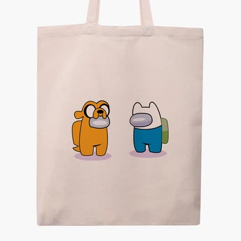 Эко сумка шоппер Амонг Ас Время приключений Фин и Джейк (Among Us Adventure Time Finn & Jake) (9227-2414) 41x35 см Бежевый