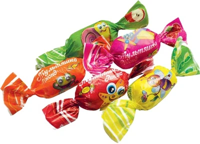 Карамель м'яка Мультяшка асорті (малина, вишня, лимон, апельсин, яблуко) Ріконд 1 кг