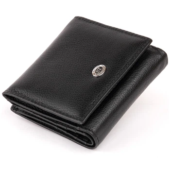 Женский компактный кошелек ST Leather из натуральной кожи черного цвета с монетницей (bg192fash56)