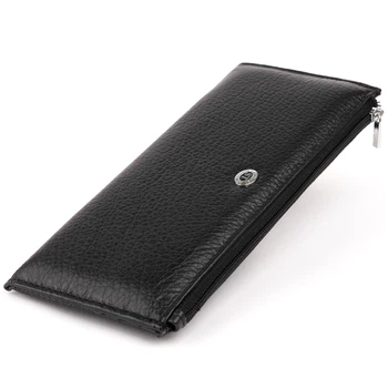 Горизонтальний тонкий гаманець з натуральної шкіри для карт ST Leather Чорний (bg193fash24)