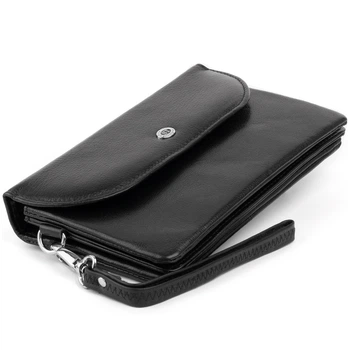 Большой женский клатч из натуральной кожи ST Leather черного цвета с кнопкой (bg193fash16)