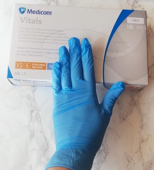 Перчатки нитриловые Medicom SoftTouch голубые одноразовые смотровые размер ХS 100 штук 50 пар