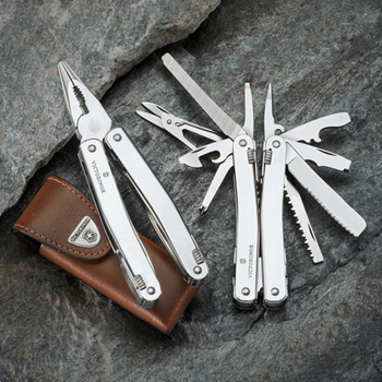 Нож складной, мультитул Victorinox Swisstool Spirit Plusii (38 функций) с кожаным чехлом