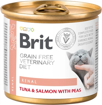 Влажный беззерновой корм Brit Veterinary Diet Renal для кошек при заболеваниях почек, тунец и лосось 200 г (8595602549870)