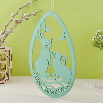 Пасхальный декор Яйцо с Пасхальными кроликами из фанеры Woodland Craft зелёный ES511