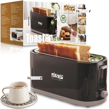 Тостер для дома электрический горизонтальный бытовой автоматический для хлеба на 4 тоста 1400W DSP Черный (KC2046)