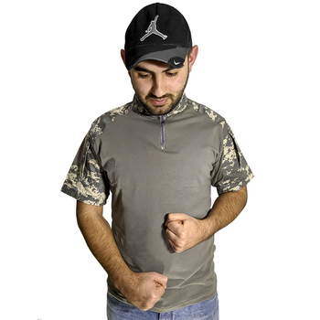 Чоловічі футболки з коротким рукавом Lesko A416 Camouflage ACU L на змійці з кишенями камуфляжна (F_4251-12413)