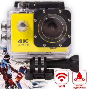Экшн камера Action Camera V3R 4К WiFi Желтая водонепроницаемая с аквабоксом для подводной и экстрим съемки до 30 м