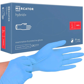 Рукавички вінілові MERCATOR Hybrid+ неопудрені розмір L, 100 шт