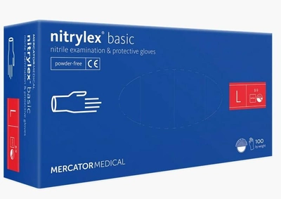 Медицинские нитриловые перчатки Mercator, Nitrylex Basic 100 шт., 50 пар, размер L