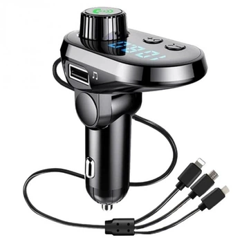 Трансмиттер FM MOD. CAR Q15 BT, с проводами: Type-C, MicroUSB, Lightning, черный