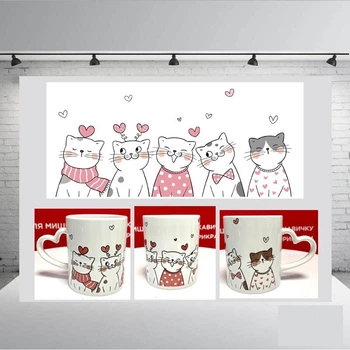 Чашка з ручкою сердечком "Пять котиків " + коробка