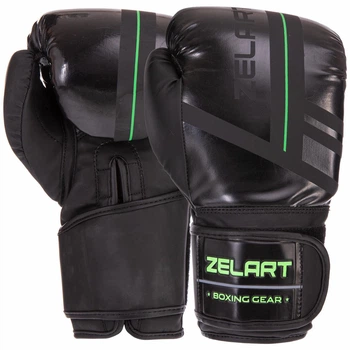 Перчатки для бокса и единоборств на липучке Zelart 3085 Black-Green 10 унций
