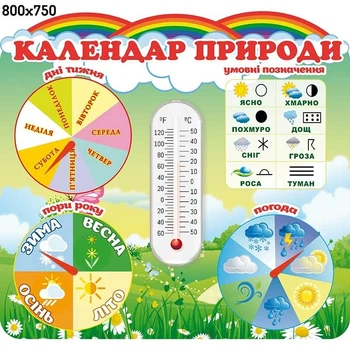 Стенд календарь природы зеленый с радугой