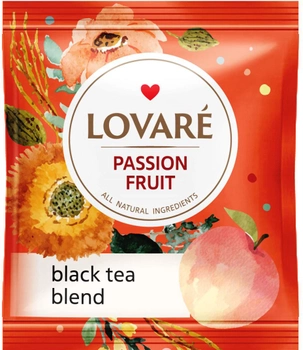 Чай черный цейлонский Lovare "Фрукт страсти" с фруктами, лепестками цветов и натуральным ароматом персика и маракуи 50 пакетиков в индивидуальных конвертах (4820198872151)