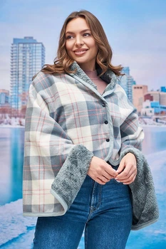 Тепле кашемірове пончо утеплене хутром (7012) Braxton One size Сірий