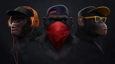Картина на полотні три мавпи ganster monky 50х90 см