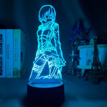 Настольный светильник-ночник Микаса Атака Титанов - Attack On Titan 16 цветов 3D USB (14837)